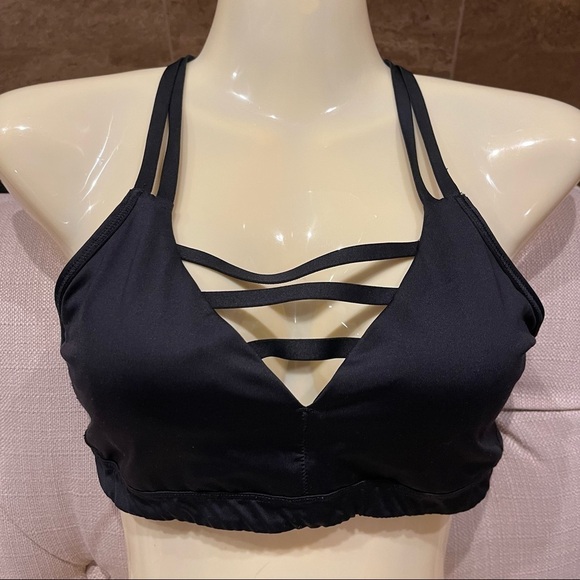 AB: Victoria Secret Sports Bra Sz S Black Strappy Solid Light removable Padding - Picture 1 of 4